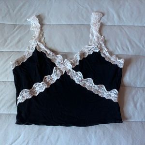 Black tank top with white lace